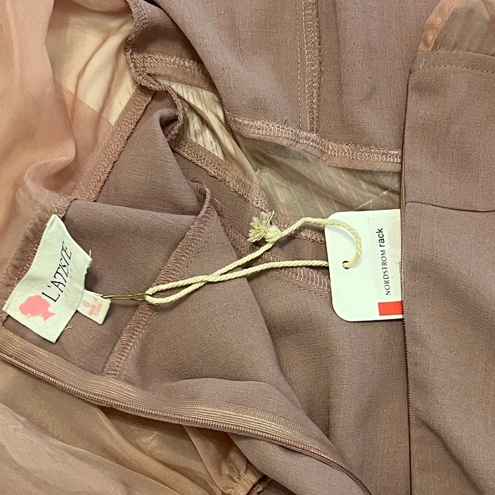 L'ATISTE Mauve Dress with Sheer Pink Sleeves - Picture 9 of 10